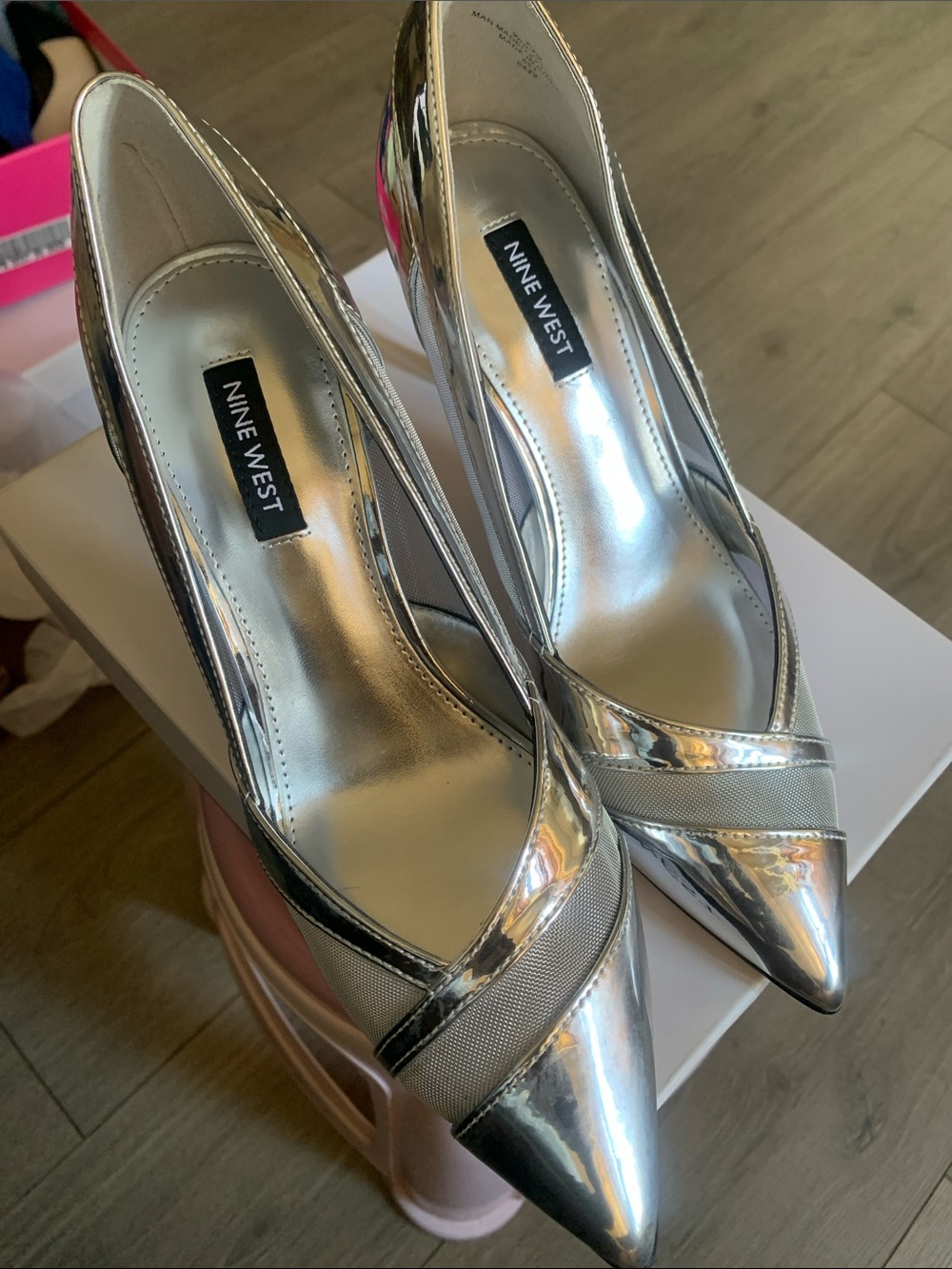 Nine West Metallic Silver Pointed-Toe Pumps - Picture 4 of 7